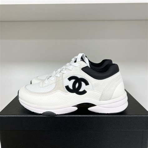 chanel trainers womens black and white